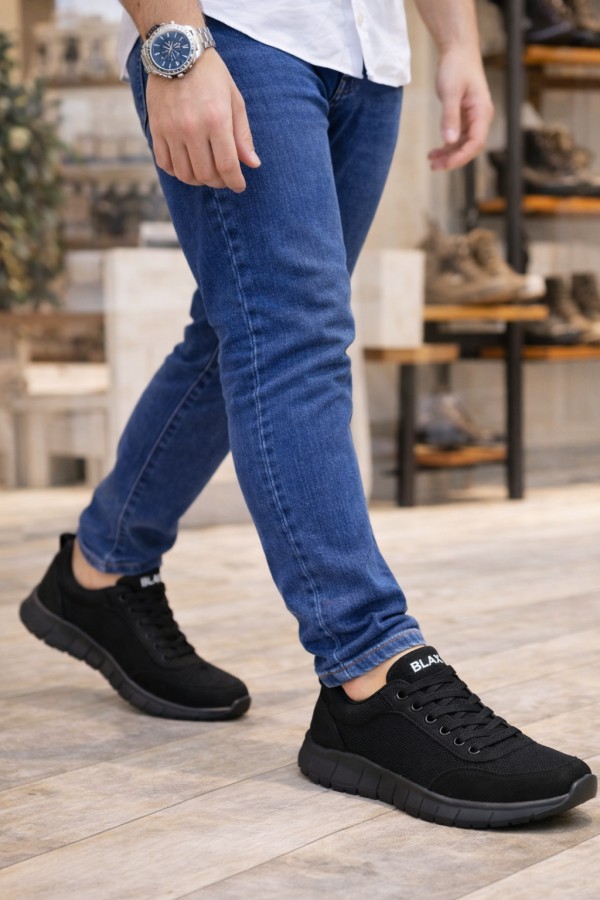 JY063 Rivo Erkek Günlük Bağcıklı Triko Süet Spor Sneaker Ayakkabı TSST - Siyah
