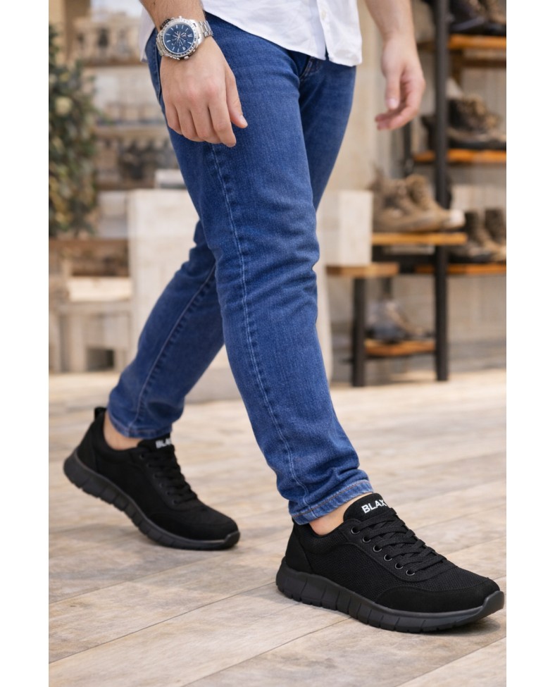 JY063 Rivo Erkek Günlük Bağcıklı Triko Süet Spor Sneaker Ayakkabı TSST - Siyah