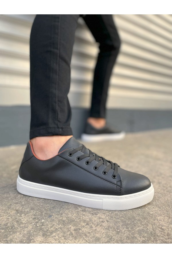 JY122 Mode Bağcıklı Cilt Erkek Günlük Sneaker Ayakkabı CBT - Siyah