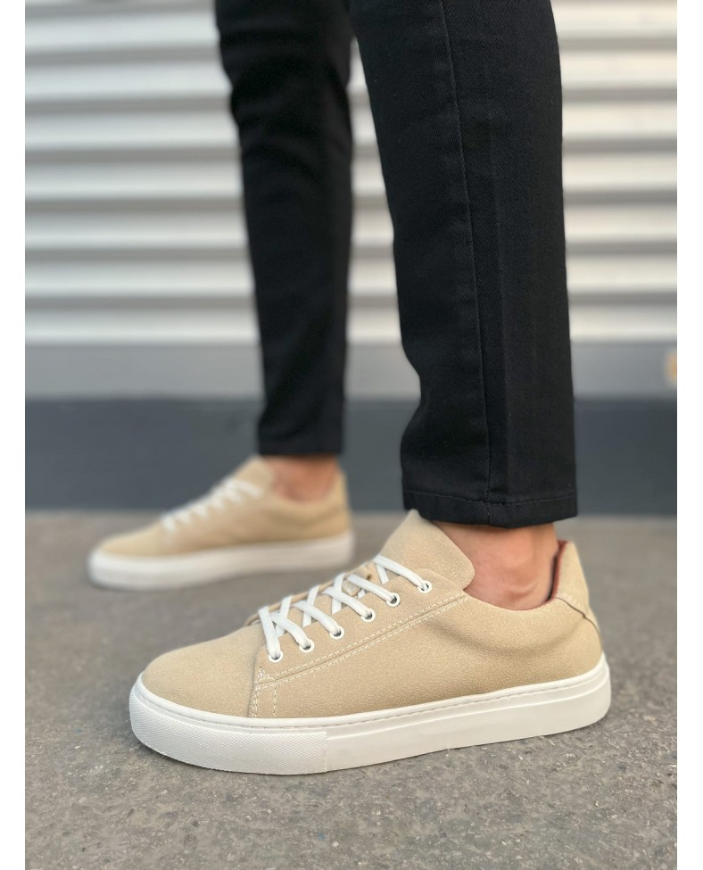 JY122 Mode Bağcıklı Süet Erkek Günlük Sneaker Ayakkabı SBT - Bej