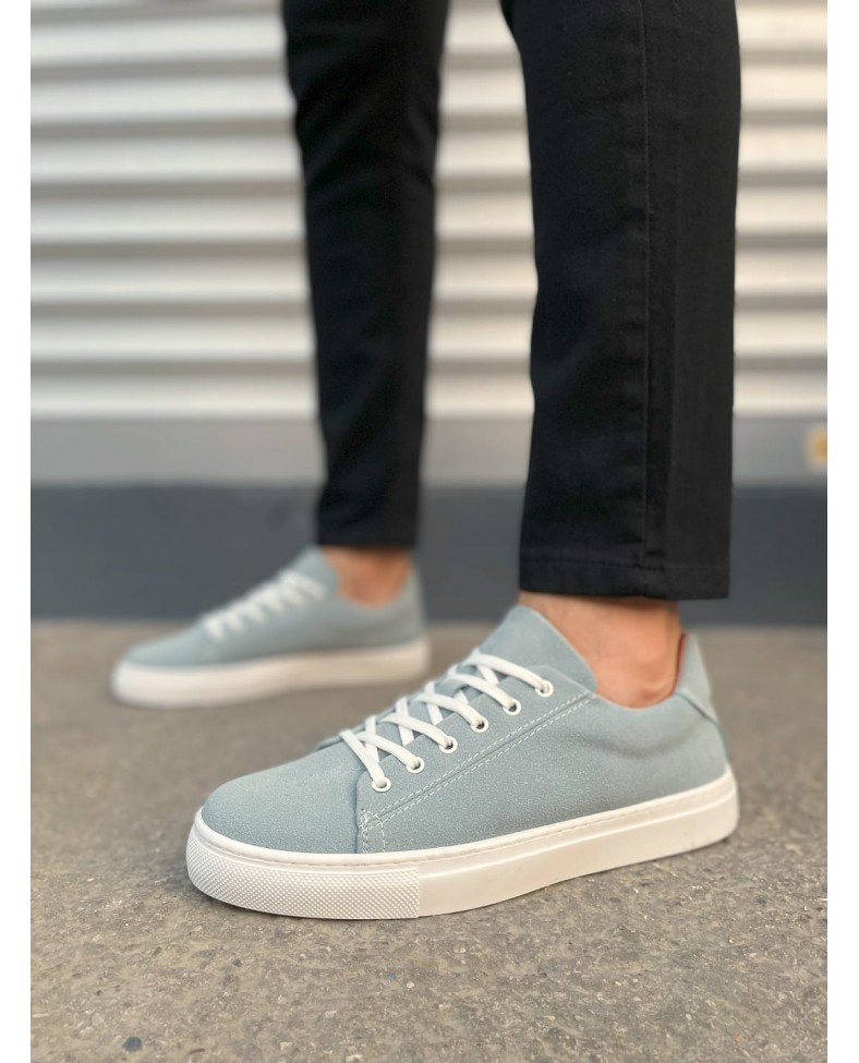 JY122 Mode Bağcıklı Süet Erkek Günlük Sneaker Ayakkabı SBT - Mavi