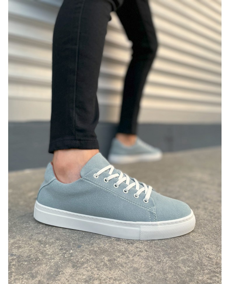 JY122 Mode Bağcıklı Süet Erkek Günlük Sneaker Ayakkabı SBT - Mavi