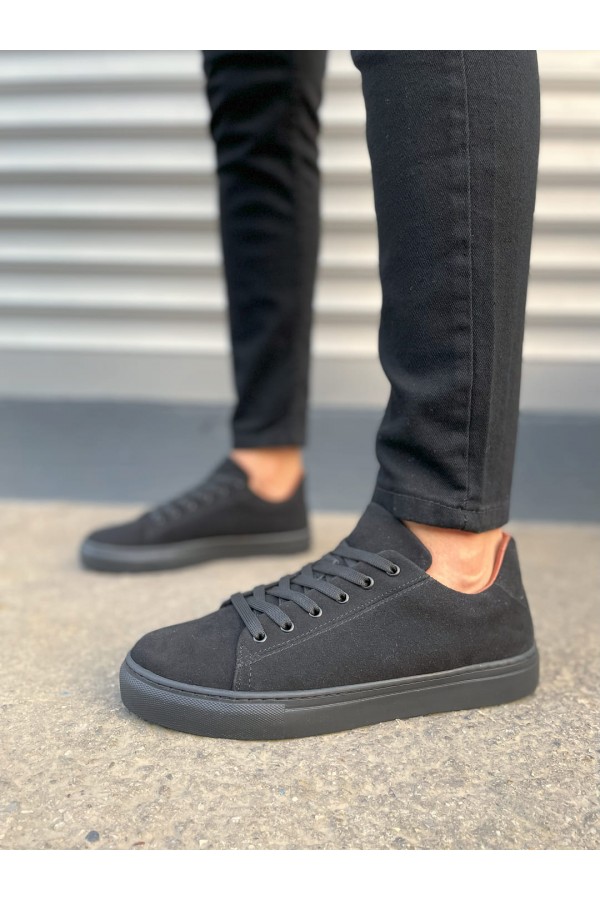 JY122 Mode Bağcıklı Süet Erkek Günlük Sneaker Ayakkabı SST - Siyah