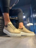 JY144 Volt Bağcıklı Süet Erkek Günlük Sneaker Yüksek Taban Ayakkabı SBT Krem