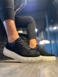 JY144 Volt Bağcıklı Süet Erkek Günlük Sneaker Yüksek Taban Ayakkabı SBT Siyah