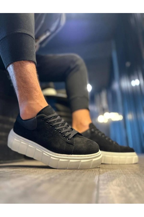 JY144 Volt Bağcıklı Süet Erkek Günlük Sneaker Yüksek Taban Ayakkabı SBT Siyah