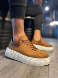 JY144 Volt Bağcıklı Süet Erkek Günlük Sneaker Yüksek Taban Ayakkabı SBT Taba
