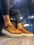 JY144 Volt Bağcıklı Süet Erkek Günlük Sneaker Yüksek Taban Ayakkabı SBT Taba