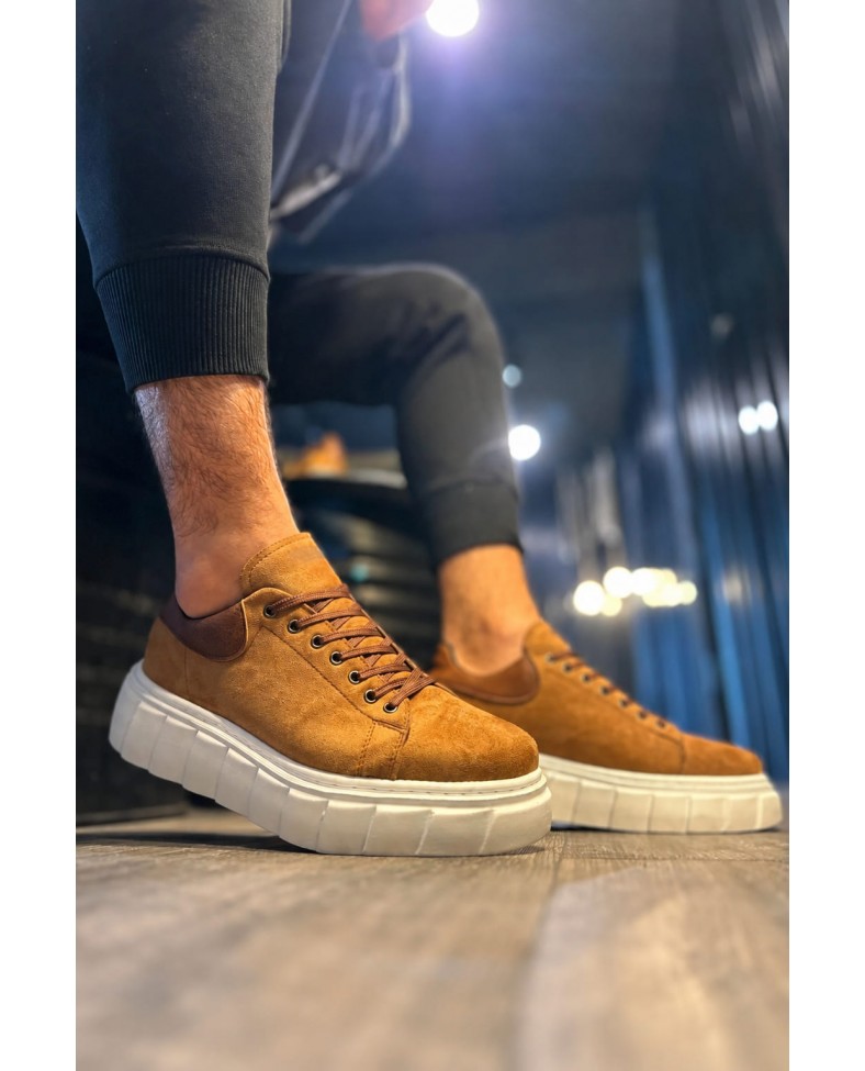 JY144 Volt Bağcıklı Süet Erkek Günlük Sneaker Yüksek Taban Ayakkabı SBT Taba