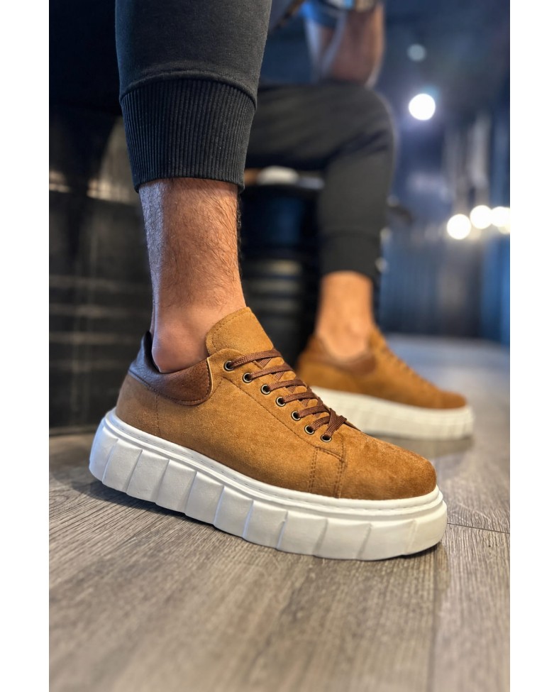 JY144 Volt Bağcıklı Süet Erkek Günlük Sneaker Yüksek Taban Ayakkabı SBT Taba