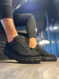 JY144 Volt Bağcıklı Süet Erkek Günlük Sneaker Yüksek Taban Ayakkabı SST Siyah