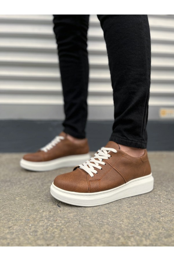 JY151 Boost Bağcıklı Cilt Erkek Günlük Sneaker Ayakkabı CBT - Taba