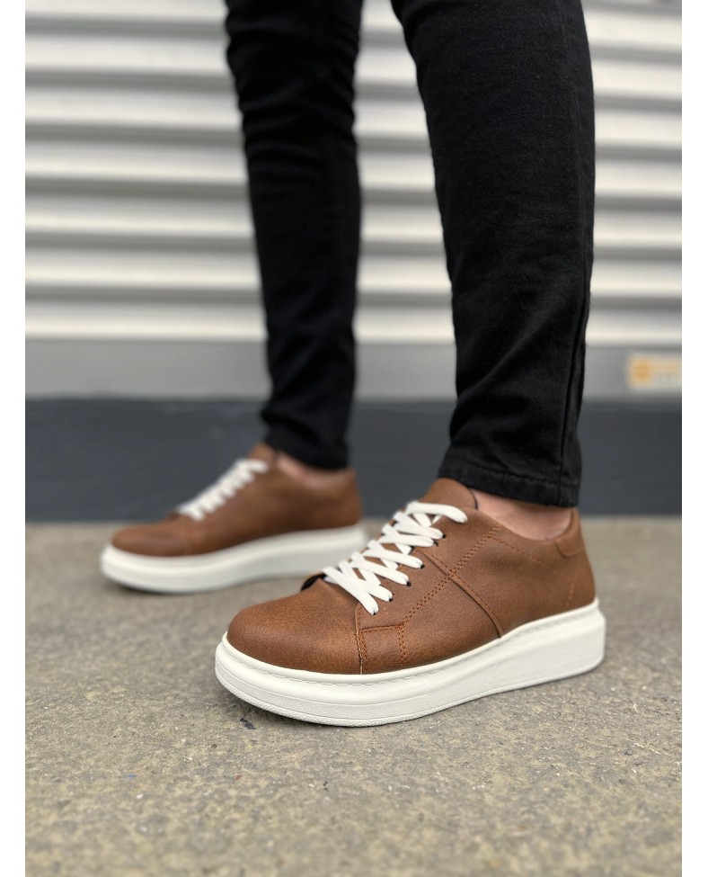 JY151 Boost Bağcıklı Cilt Erkek Günlük Sneaker Ayakkabı CBT - Taba