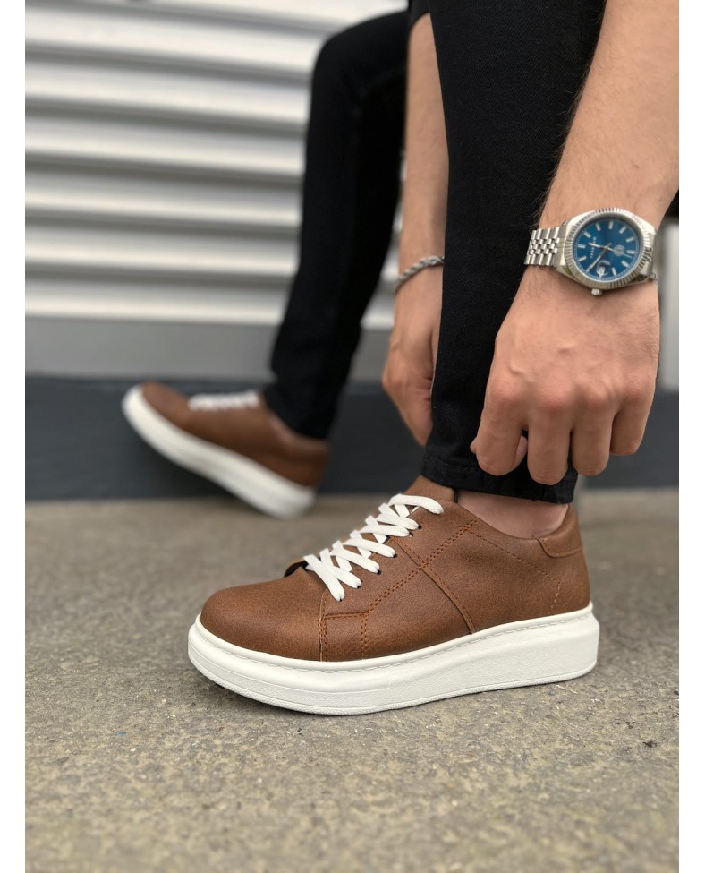 JY151 Boost Bağcıklı Cilt Erkek Günlük Sneaker Ayakkabı CBT - Taba