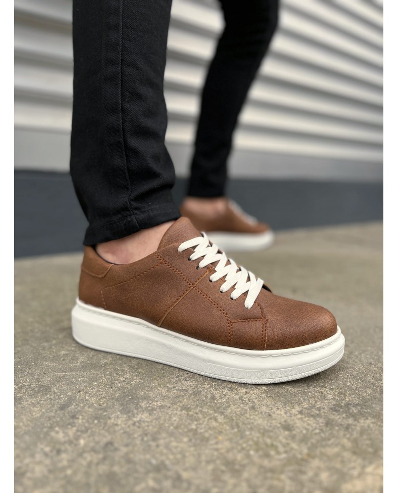 JY151 Boost Bağcıklı Cilt Erkek Günlük Sneaker Ayakkabı CBT - Taba