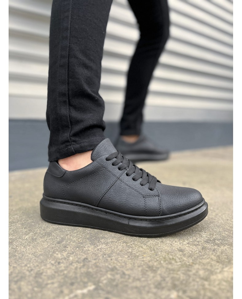 JY151 Boost Bağcıklı Cilt Erkek Günlük Sneaker Ayakkabı CST - Siyah
