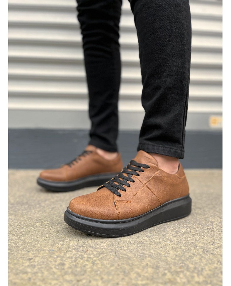 JY151 Boost Bağcıklı Cilt Erkek Günlük Sneaker Ayakkabı CST - Taba