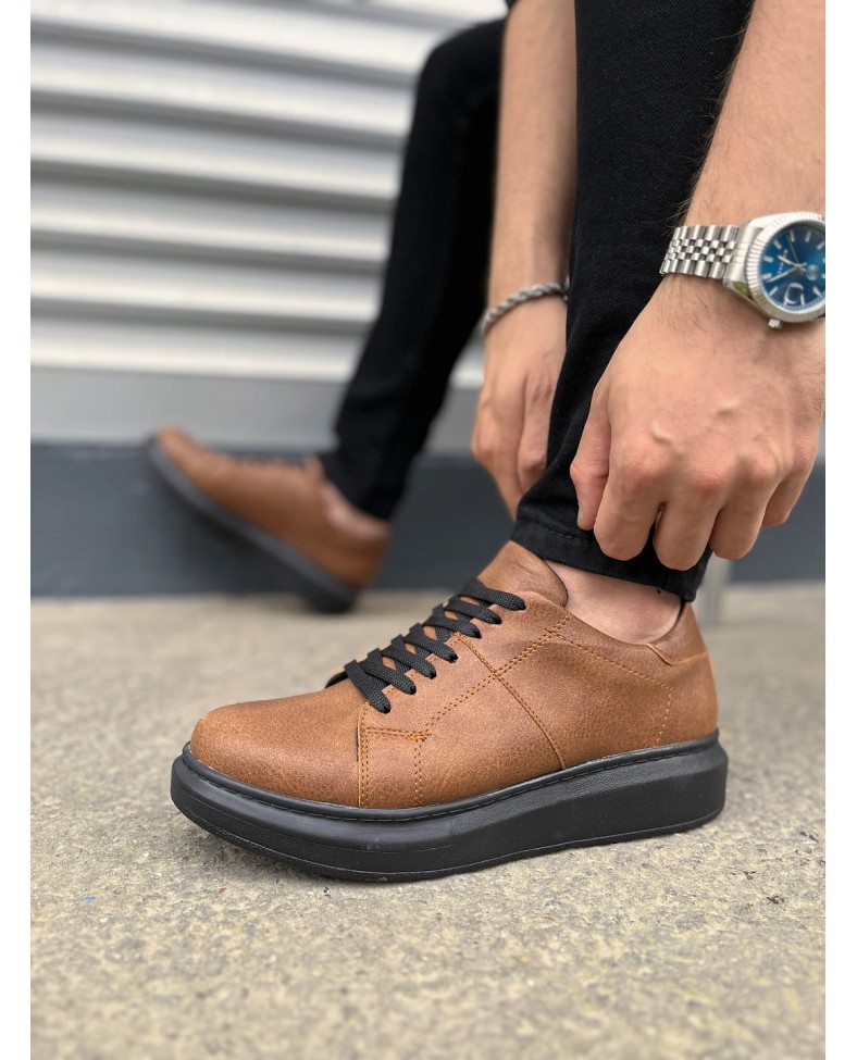 JY151 Boost Bağcıklı Cilt Erkek Günlük Sneaker Ayakkabı CST - Taba