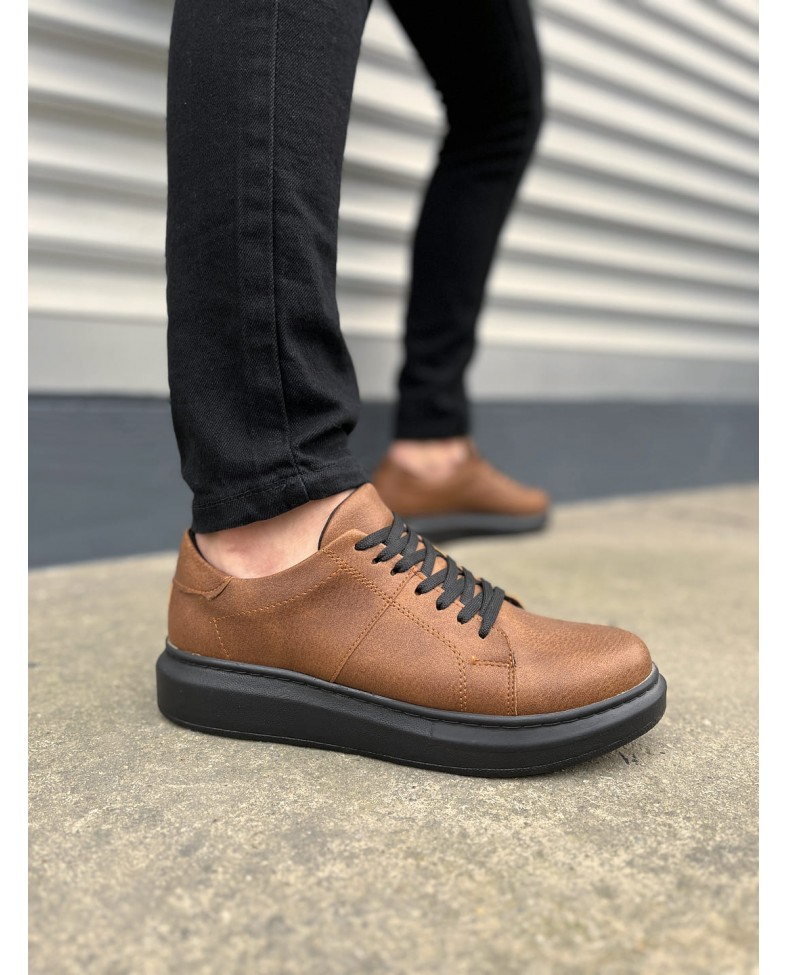 JY151 Boost Bağcıklı Cilt Erkek Günlük Sneaker Ayakkabı CST - Taba