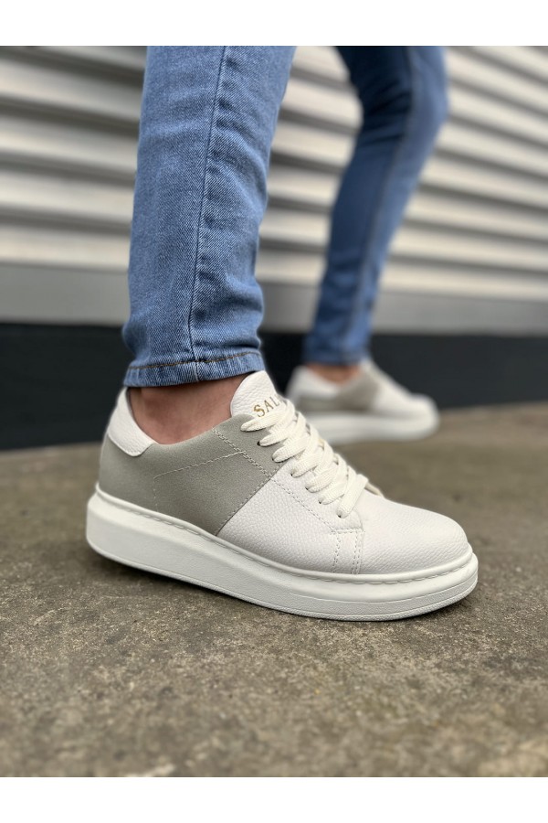 JY151 Boost Bağcıklı Cilt Süet Erkek Günlük Sneaker Ayakkabı CSBT - Beyaz/Gri