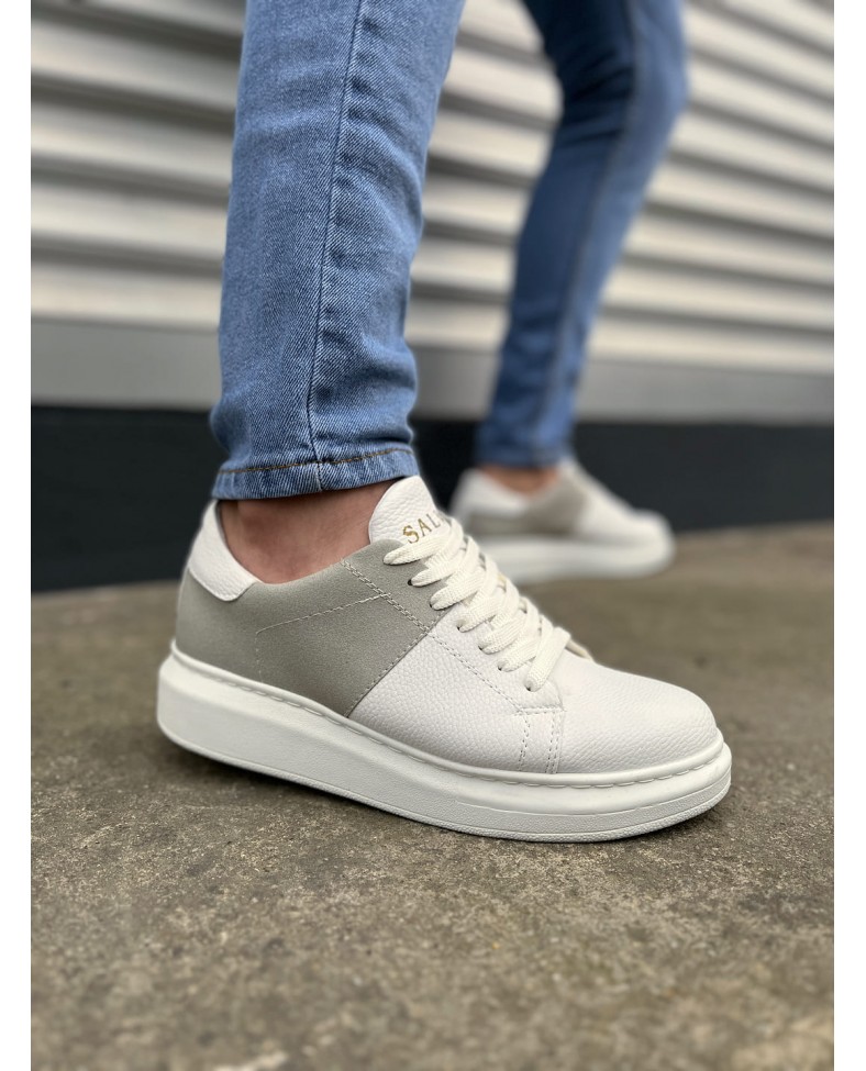 JY151 Boost Bağcıklı Cilt Süet Erkek Günlük Sneaker Ayakkabı CSBT - Beyaz/Gri