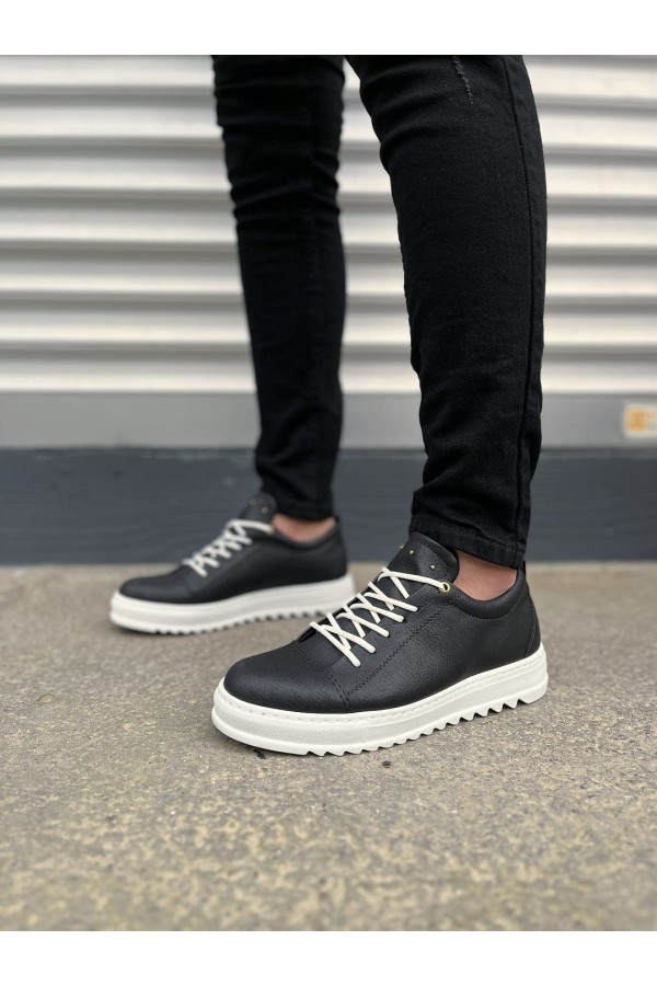 JY152 Cool Bağcıklı Cilt Erkek Günlük Spor Klasik Ayakkabı CBT - Siyah