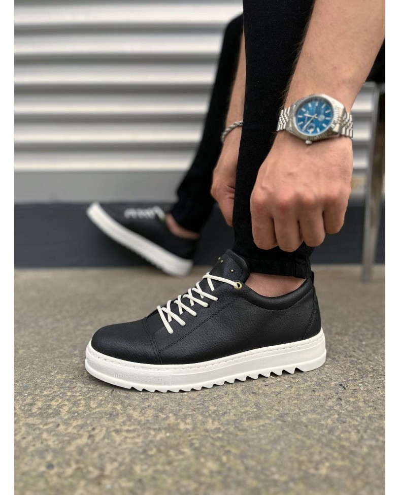 JY152 Cool Bağcıklı Cilt Erkek Günlük Spor Klasik Ayakkabı CBT - Siyah Somersan Giyim | Kadın, Erkek ve Çocuk Moda