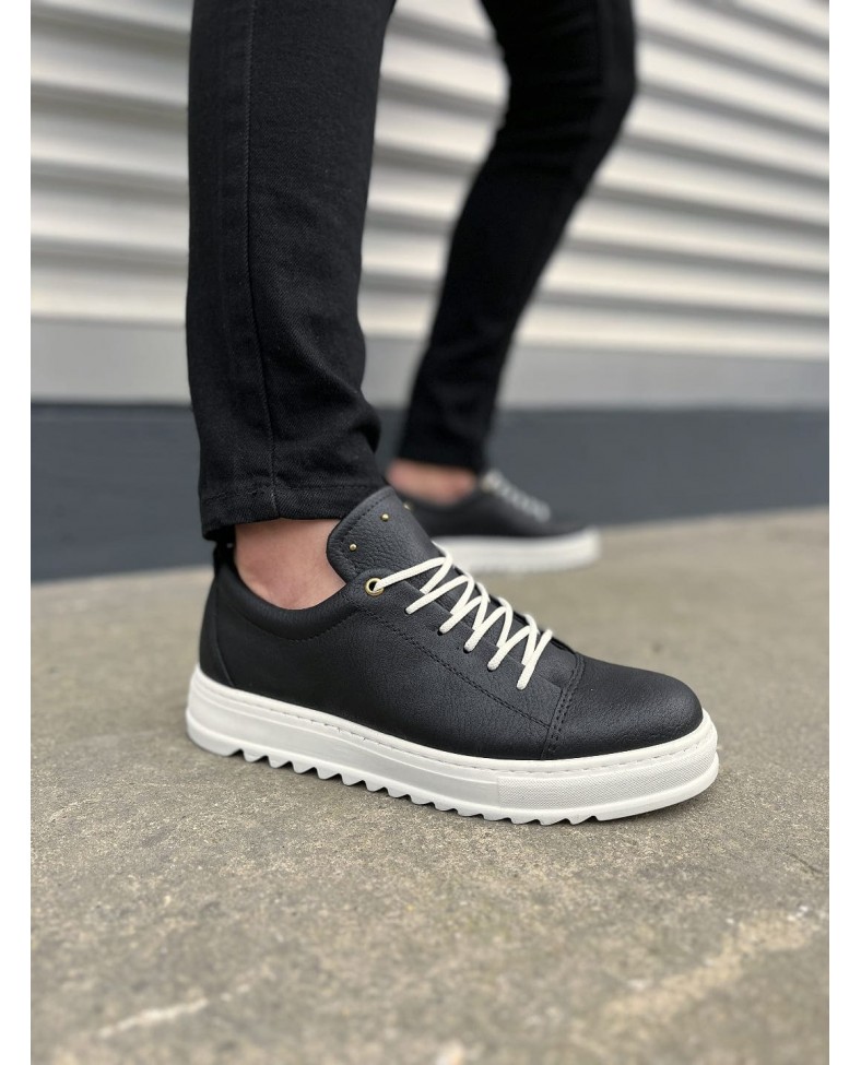 JY152 Cool Bağcıklı Cilt Erkek Günlük Spor Klasik Ayakkabı CBT - Siyah Somersan Giyim | Kadın, Erkek ve Çocuk Moda