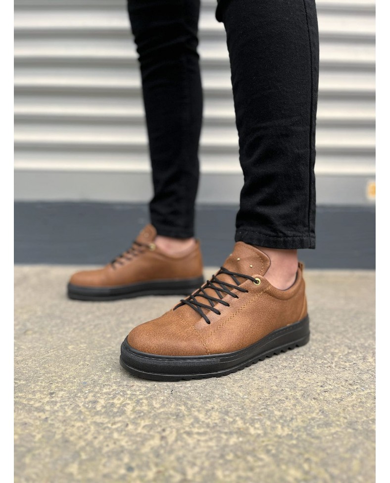 JY152 Cool Bağcıklı Cilt Erkek Günlük Spor Klasik Ayakkabı CST - Taba