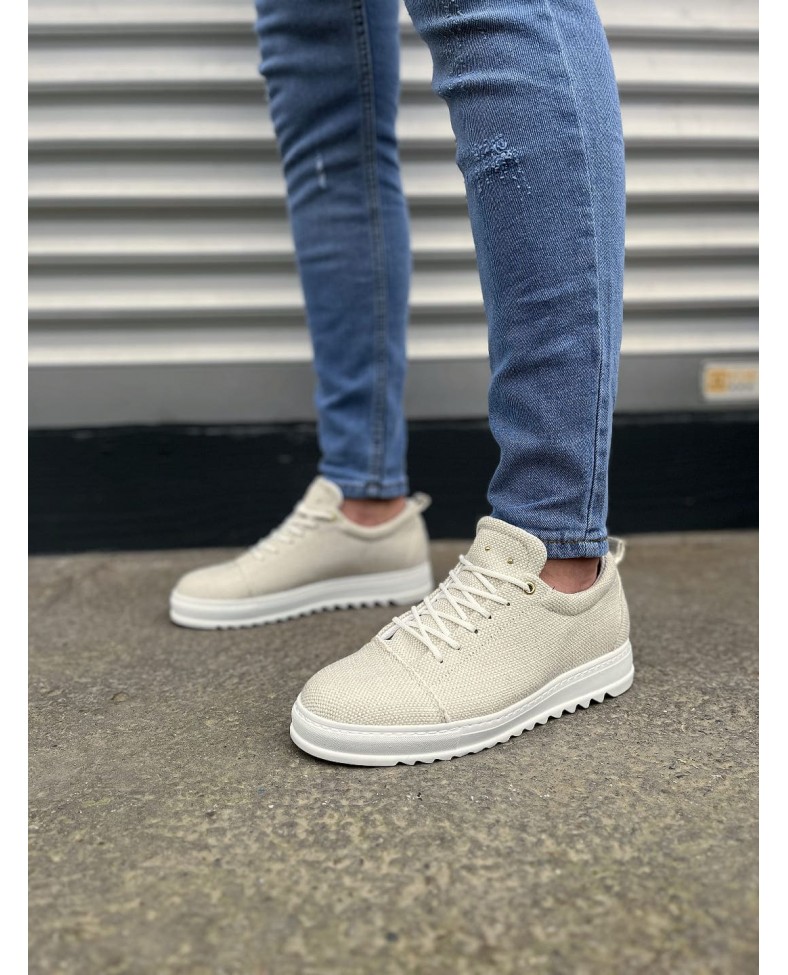 JY152 Cool Bağcıklı Keten Erkek Günlük Spor Klasik Ayakkabı KBT - Beyaz