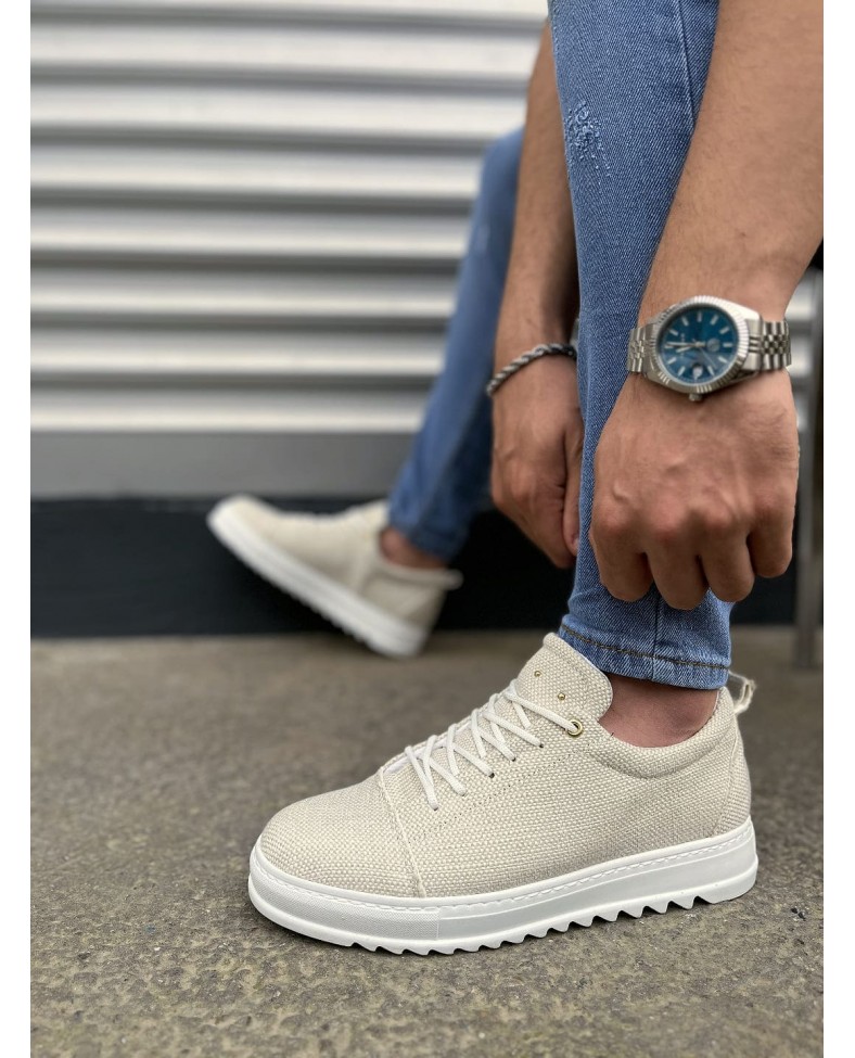 JY152 Cool Bağcıklı Keten Erkek Günlük Spor Klasik Ayakkabı KBT - Beyaz