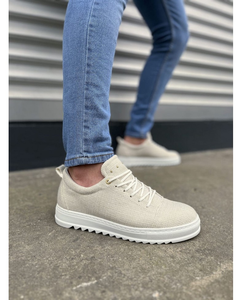 JY152 Cool Bağcıklı Keten Erkek Günlük Spor Klasik Ayakkabı KBT - Beyaz