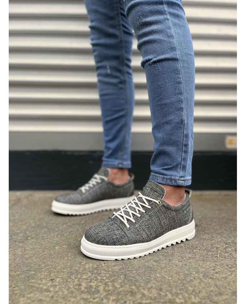 JY152 Cool Bağcıklı Keten Erkek Günlük Spor Klasik Ayakkabı KBT - Gri