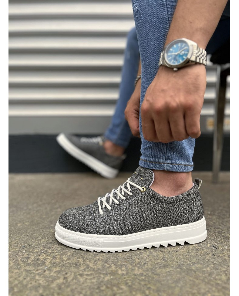JY152 Cool Bağcıklı Keten Erkek Günlük Spor Klasik Ayakkabı KBT - Gri