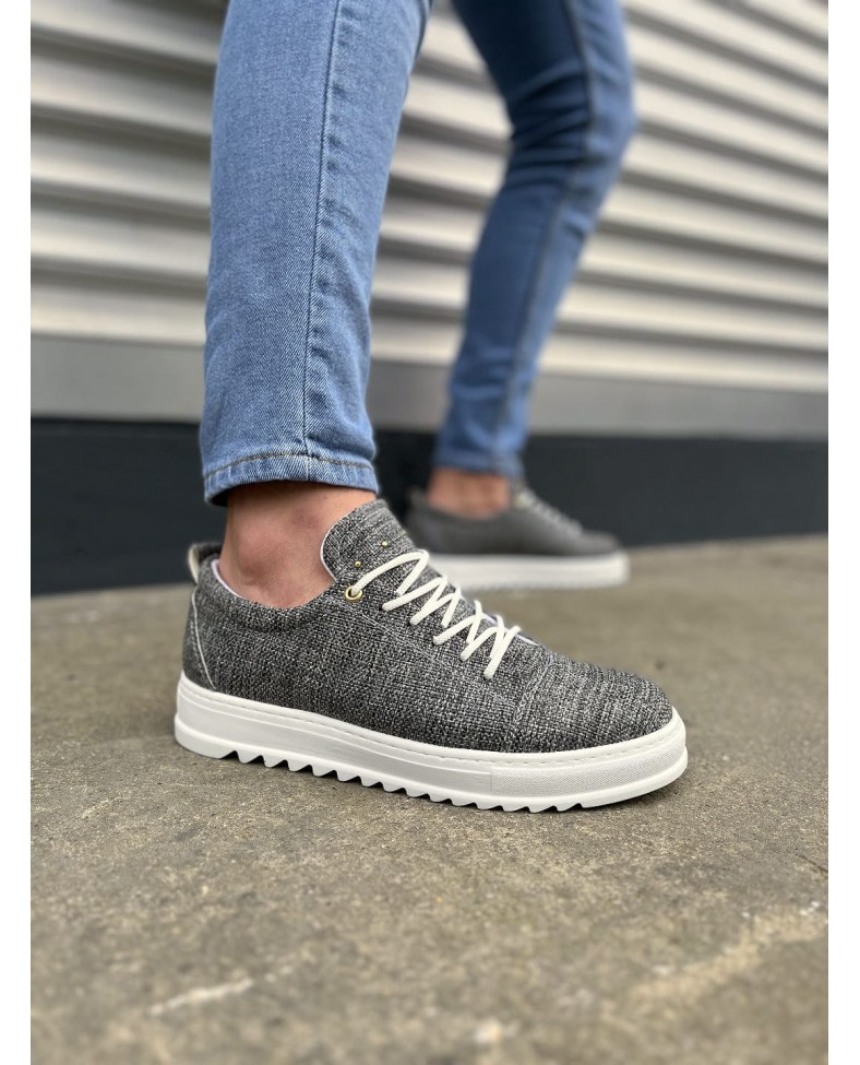 JY152 Cool Bağcıklı Keten Erkek Günlük Spor Klasik Ayakkabı KBT - Gri
