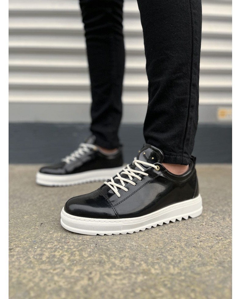 JY152 Cool Bağcıklı Rugan Erkek Günlük Spor Klasik Ayakkabı RBT - Siyah