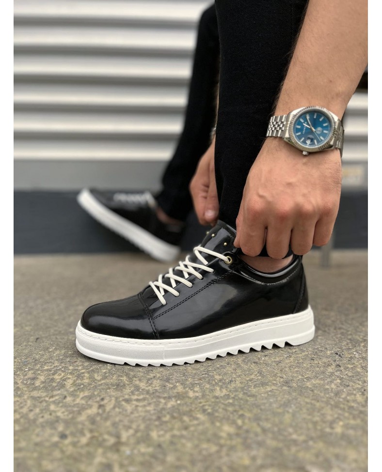 JY152 Cool Bağcıklı Rugan Erkek Günlük Spor Klasik Ayakkabı RBT - Siyah