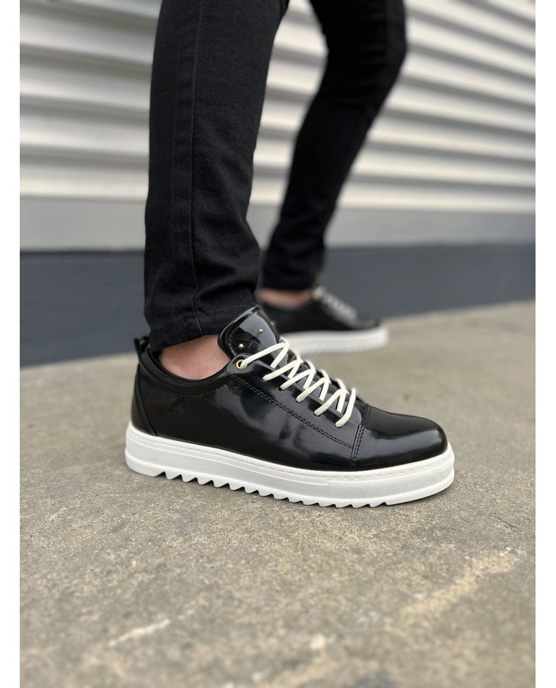 JY152 Cool Bağcıklı Rugan Erkek Günlük Spor Klasik Ayakkabı RBT - Siyah