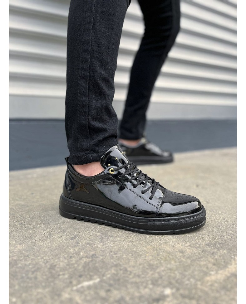 JY152 Cool Bağcıklı Rugan Erkek Günlük Spor Klasik Ayakkabı RST - Siyah