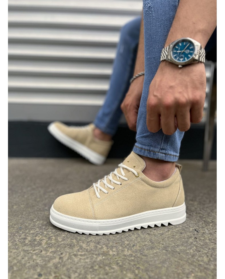 JY152 Cool Bağcıklı Süet Erkek Günlük Spor Klasik Ayakkabı SBT - Krem