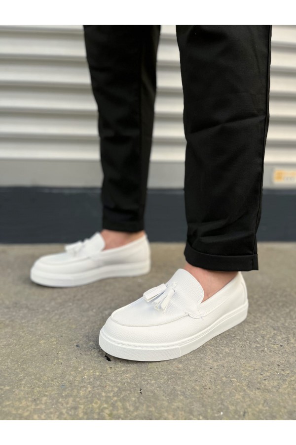 JY153 Bloom Bağcıksız Püsküllü Cilt Erkek Günlük Spor Klasik Ayakkabı CBT - Beyaz