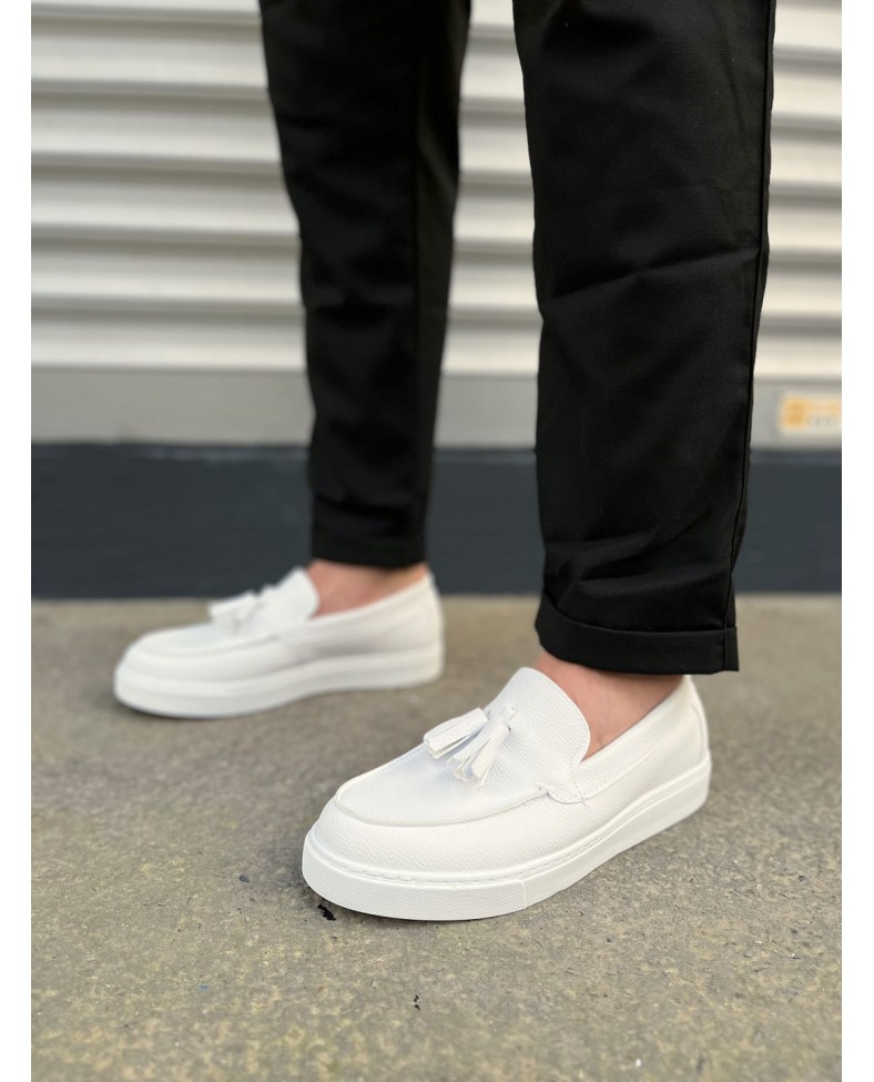 JY153 Bloom Bağcıksız Püsküllü Cilt Erkek Günlük Spor Klasik Ayakkabı CBT - Beyaz Somersan Giyim | Kadın, Erkek ve Çocuk Moda