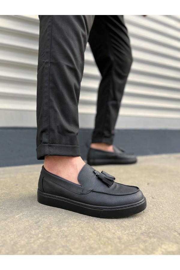 JY153 Bloom Bağcıksız Püsküllü Cilt Erkek Günlük Spor Klasik Ayakkabı CST - Siyah