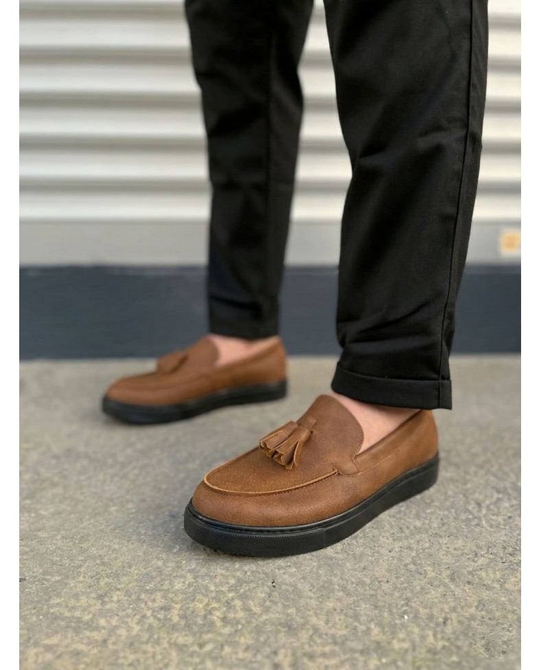 JY153 Bloom Bağcıksız Püsküllü Cilt Erkek Günlük Spor Klasik Ayakkabı CST - Taba