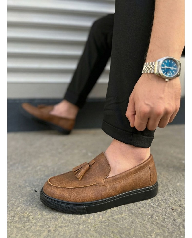 JY153 Bloom Bağcıksız Püsküllü Cilt Erkek Günlük Spor Klasik Ayakkabı CST - Taba