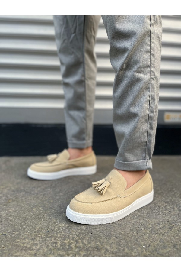 JY153 Bloom Bağcıksız Püsküllü Süet Erkek Günlük Spor Klasik Ayakkabı SBT - Krem