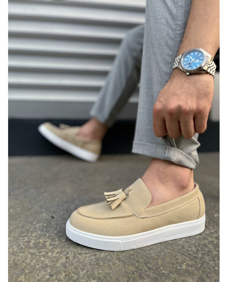 JY153 Bloom Bağcıksız Püsküllü Süet Erkek Günlük Spor Klasik Ayakkabı SBT - Krem Somersan Giyim | Kadın, Erkek ve Çocuk Moda
