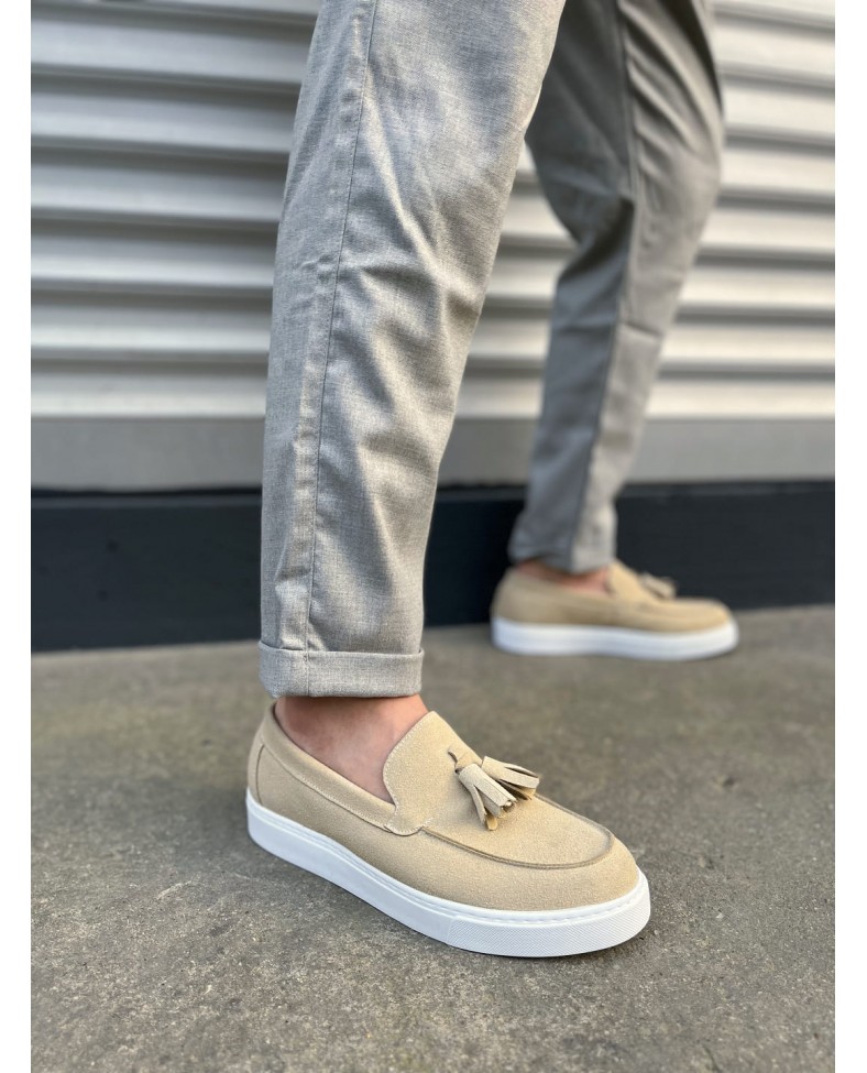 JY153 Bloom Bağcıksız Püsküllü Süet Erkek Günlük Spor Klasik Ayakkabı SBT - Krem Somersan Giyim | Kadın, Erkek ve Çocuk Moda