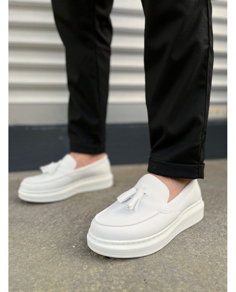 JY154 Blaze Bağcıksız Püsküllü Cilt Erkek Günlük Spor Klasik Ayakkabı CBT - Beyaz Somersan Giyim | Kadın, Erkek ve Çocuk Moda