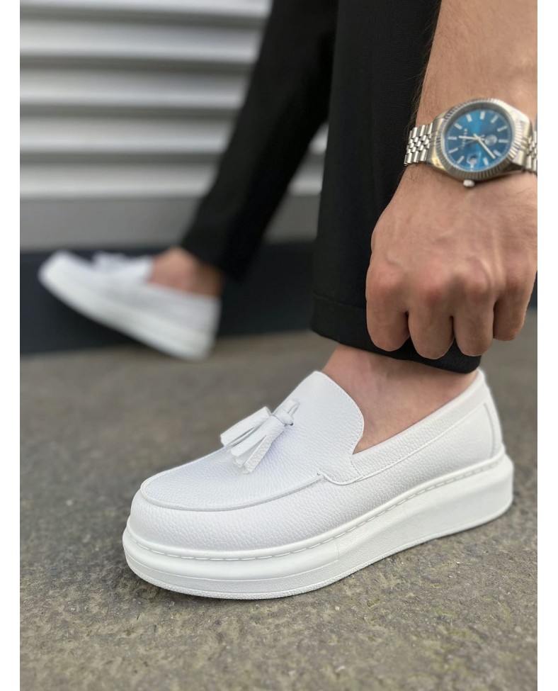 JY154 Blaze Bağcıksız Püsküllü Cilt Erkek Günlük Spor Klasik Ayakkabı CBT - Beyaz Somersan Giyim | Kadın, Erkek ve Çocuk Moda